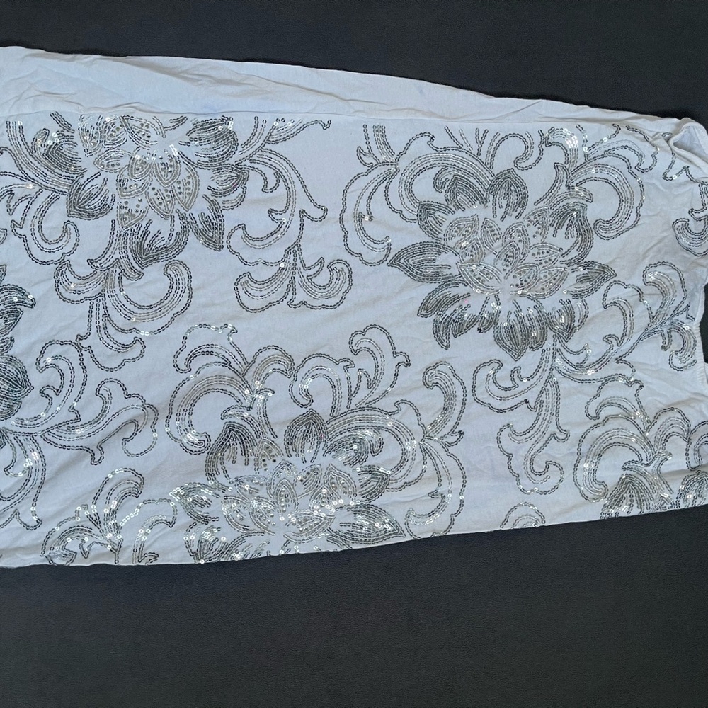 Silver Sequin Floral Fabric